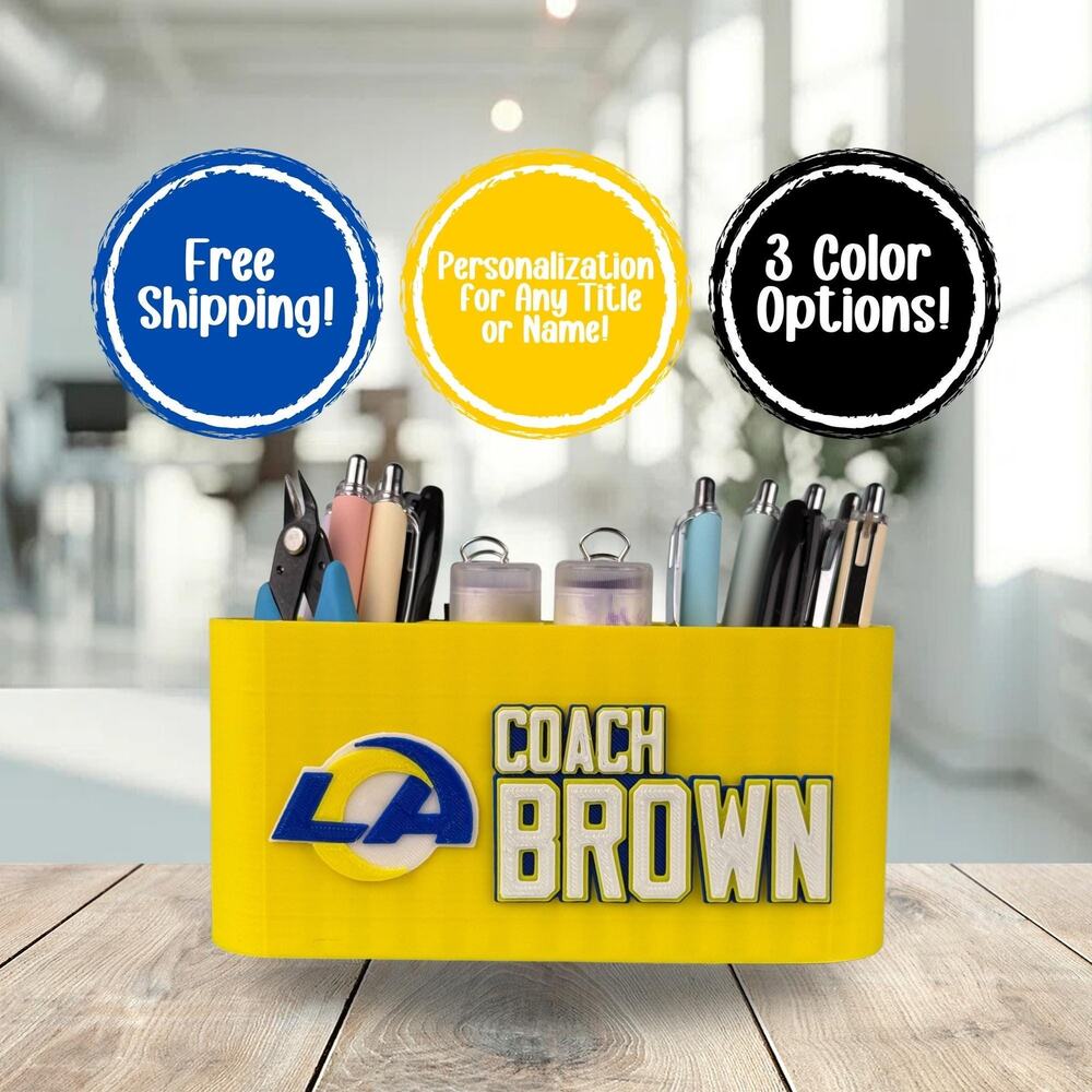 Personalized Los Angeles Rams Desk Organizer, Custom Rams Gifts